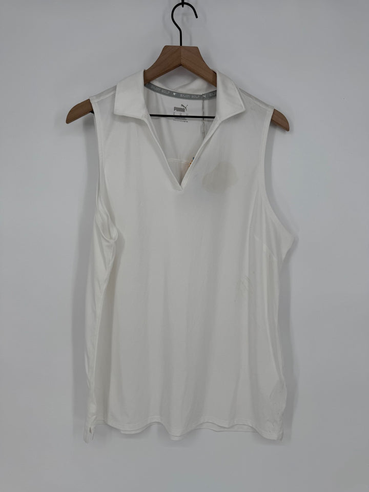 Puma Cloudspun Coast Golf Polo Shirt Womens XL White Logo UPF 40 Sleeveless