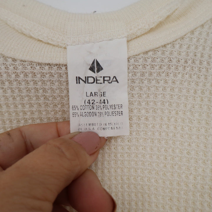 Indera Mens Large Cream Waffle Knit Thermal Long Sleeve Shirt Base Layer