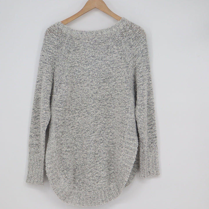 Alya Grey White Boucle Knit High Low Crewneck Sweater FSA8060 Womens Medium