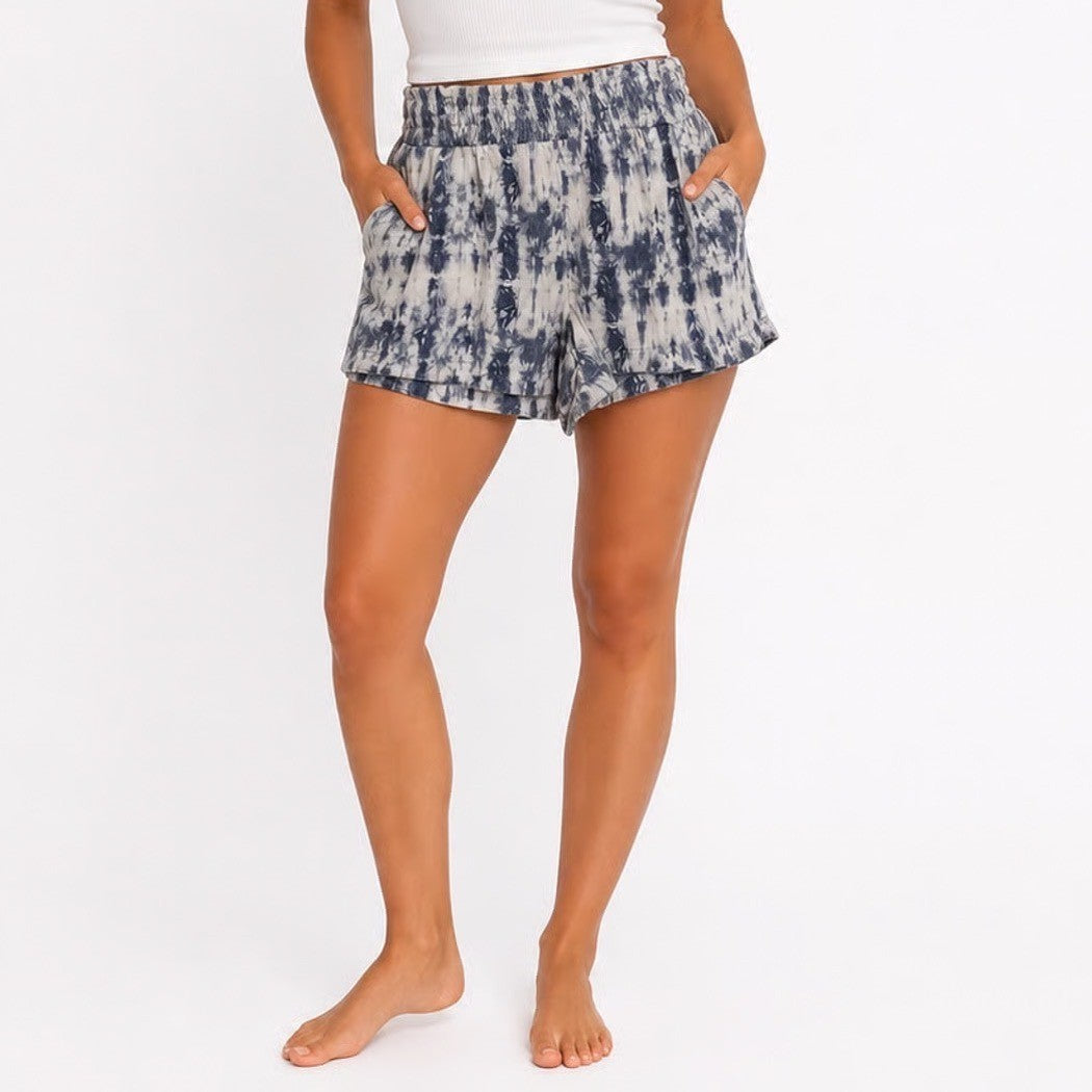 Time and Tru Womens Blue Tie Dye Smocked Waist Lounge Shorts Size L 12-14