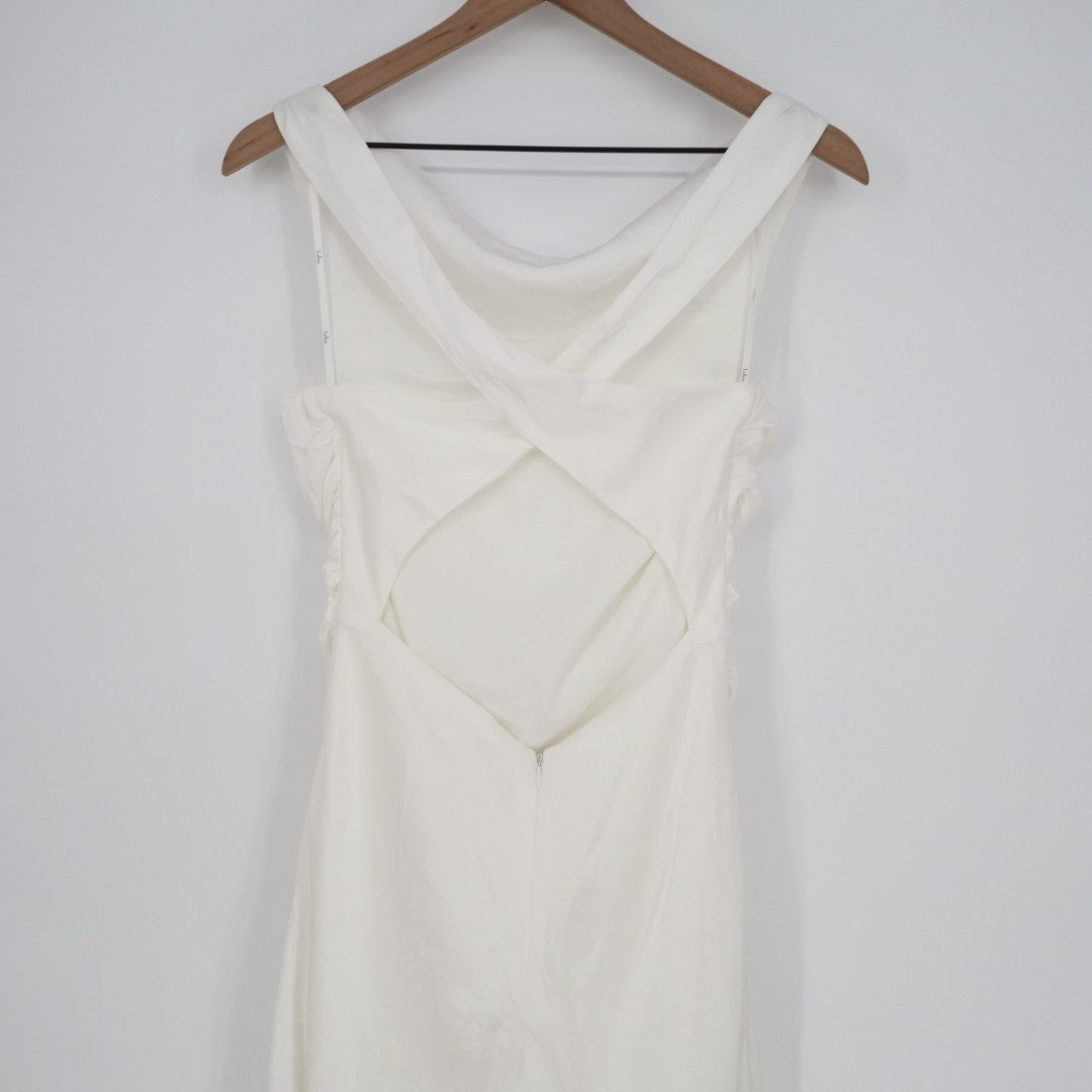 Lulus Effortlessly Sensational Maxi Dress Womens L White Satin Backless Back Zip