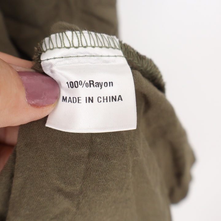 ZESICA Smocked Flutter Sleeve Tiered Maxi Dress Olive Green Large
