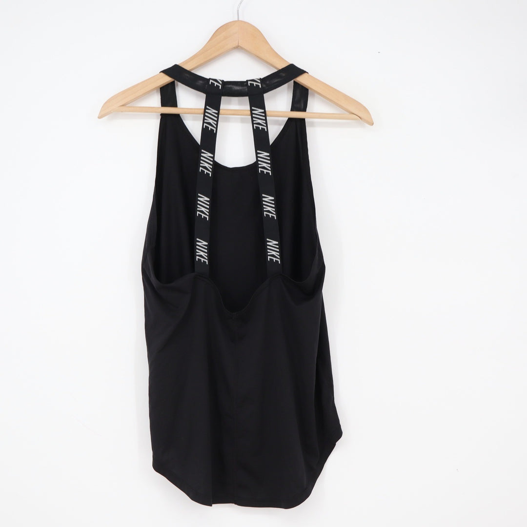 Nike Tank Top Womens Medium Dri-FIT Strappy Back Black Logo Swoosh Excellent