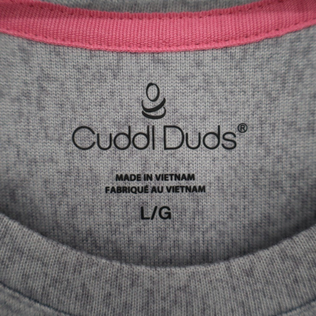 Cuddl Duds Pajama Top Womens Large Gray Floral Stretch Long Sleeve Crew Neck