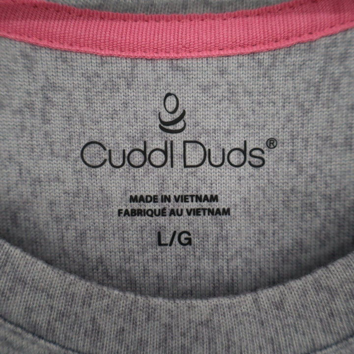 Cuddl Duds Pajama Top Womens Large Gray Floral Stretch Long Sleeve Crew Neck