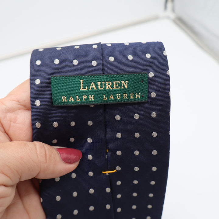 Lauren Ralph Lauren Necktie Mens OS Polka Dot Navy Blue Classic Excellent