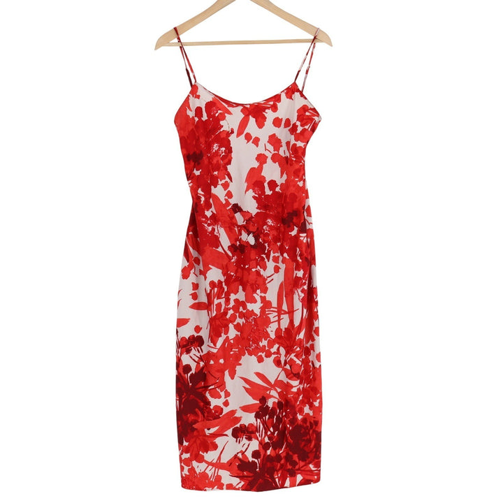 Natori Private Luxuries Red White Floral Abstract Slip Dress Midi Small DVA 971
