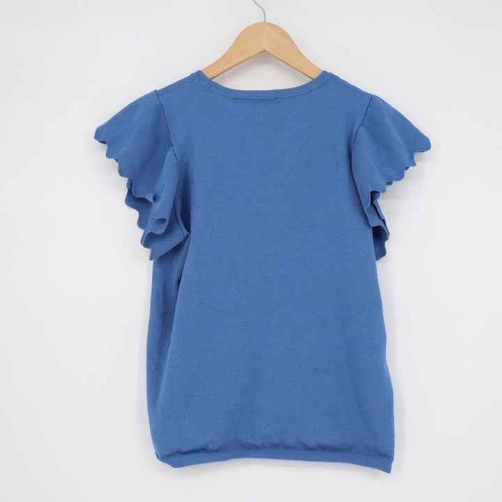 Ann Taylor Factory Blue Ruffle Sleeve Knit Top Size L