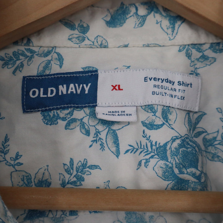 Old Navy Mens XL Everyday Shirt Blue Floral Rose Print Short Sleeve Button Down