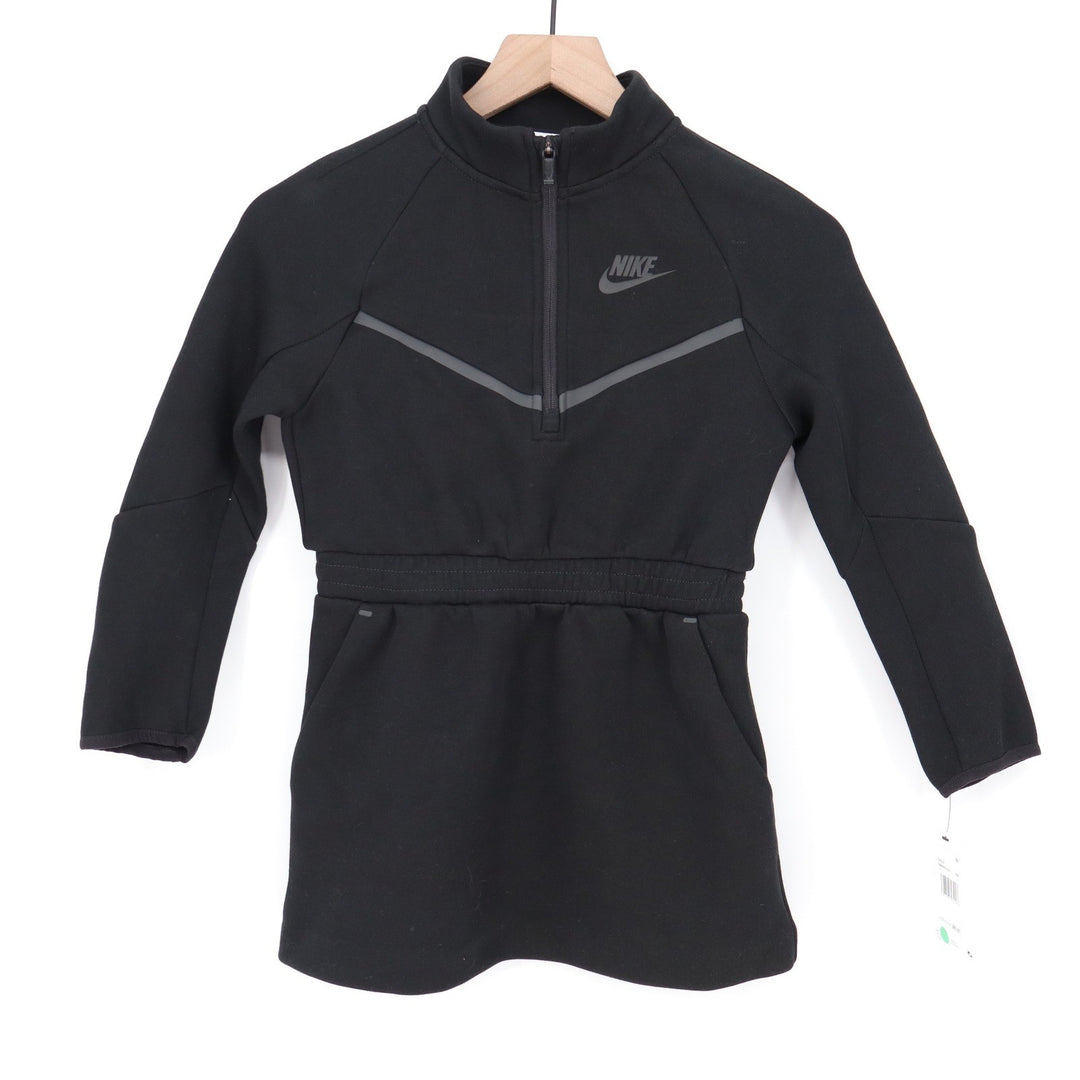 Nike Girls Tech Fleece Quarter Zip Dress Black 6X Long Sleeve Sporty