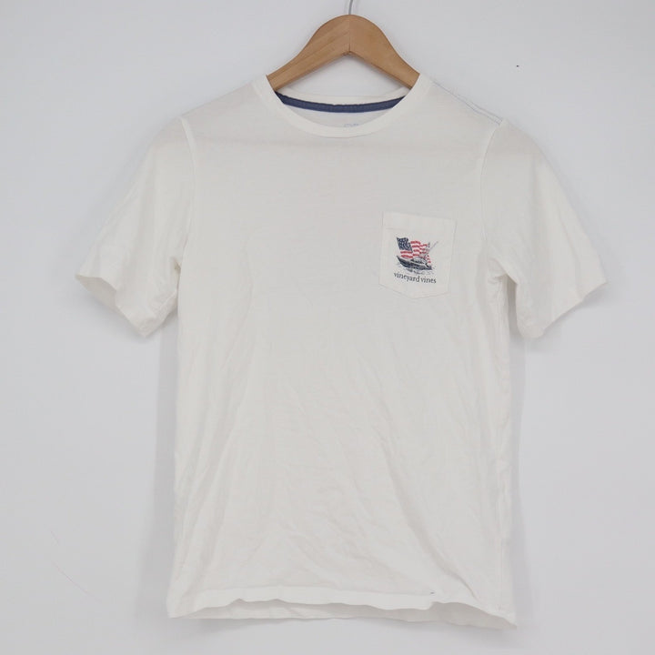Vineyard Vines Boys White American Flag Boat Pocket T-Shirt Size M 12-14