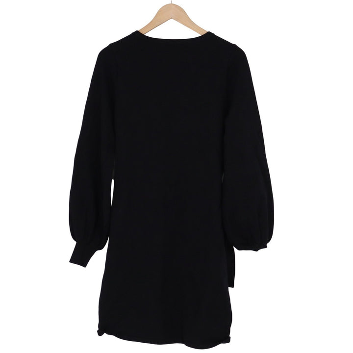 Merokeety Black Balloon Sleeve Wrap Front Knit Sweater Mini Dress Large KLK0607
