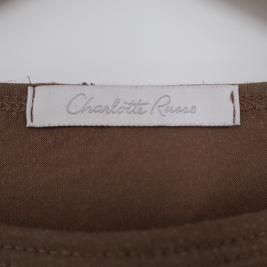 Charlotte Russe Brown Rhinestone Cross Long Sleeve Top Y2K Small