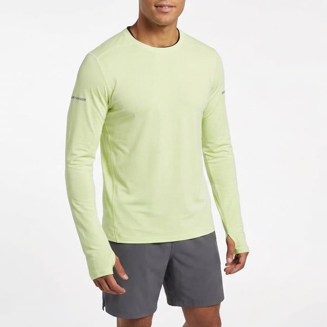 DSG Mens Run LS Tee Pale Neon Green Reflective UV Protection Shirt S