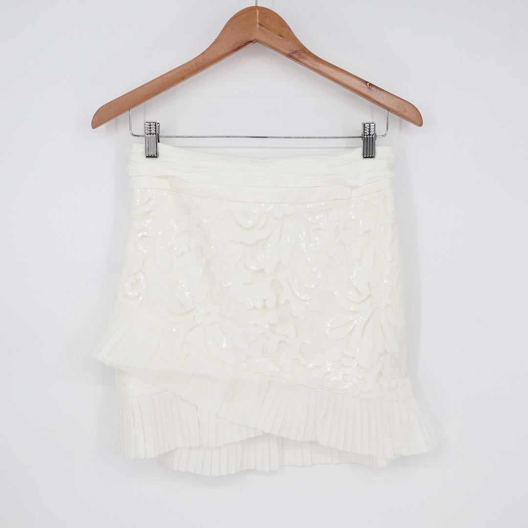 Naked Wardrobe The Statement White Sequin Lace Ruffle Mini Skirt M