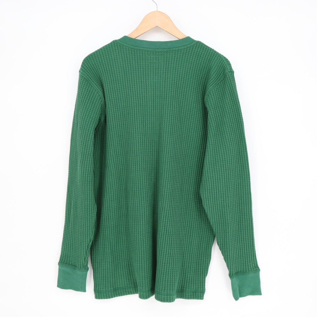 American Giant T-Shirt Men L Hunter Green Waffle Knit Cotton Stretch Henley Neck
