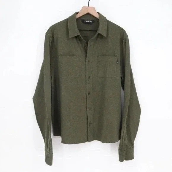 American Giant Premium Slub Shirt Mens L Olive Green Cotton Back Yoke Button Up