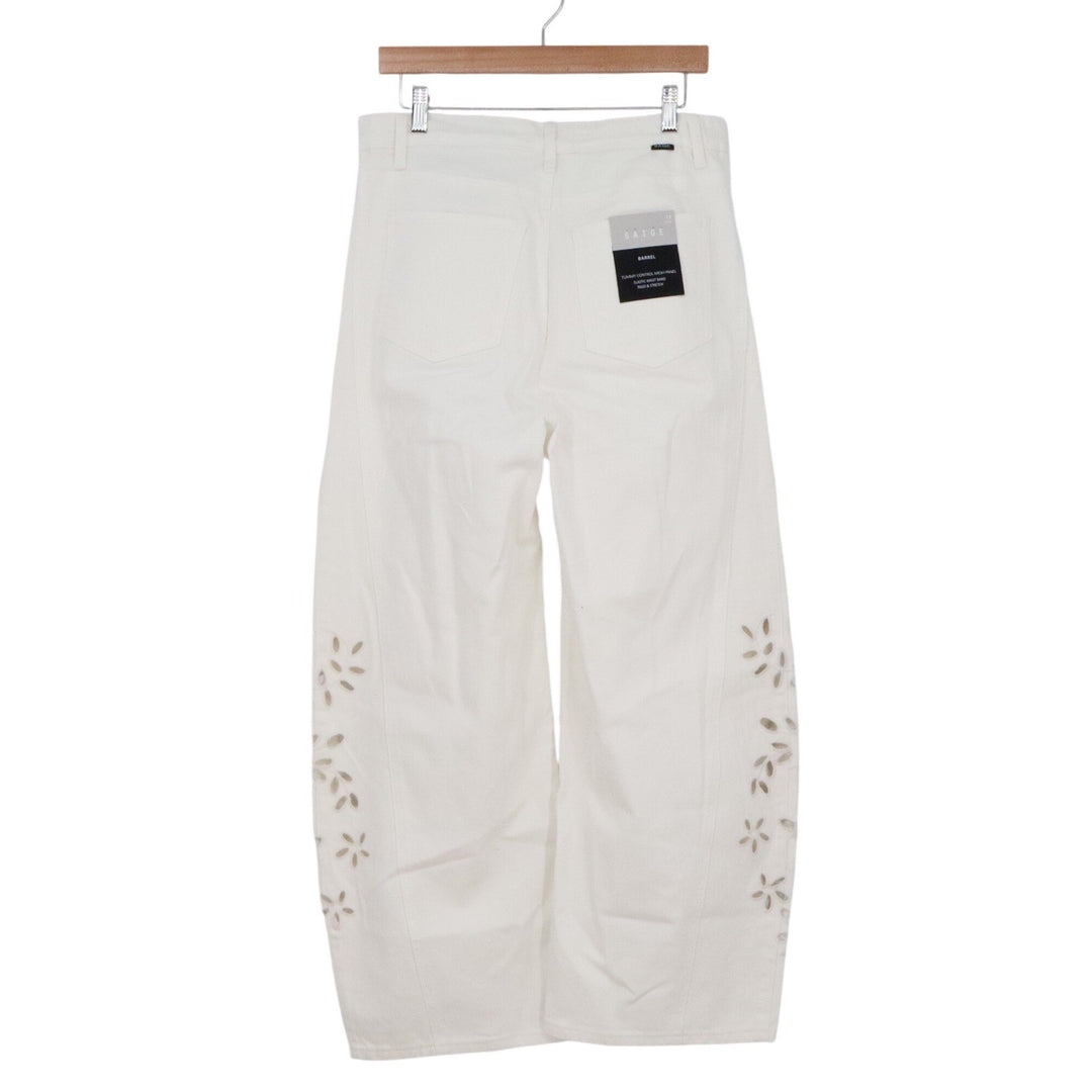 Saige White Barrel Leg Eyelet Embroidered Tummy Control Jeans Size 13/31