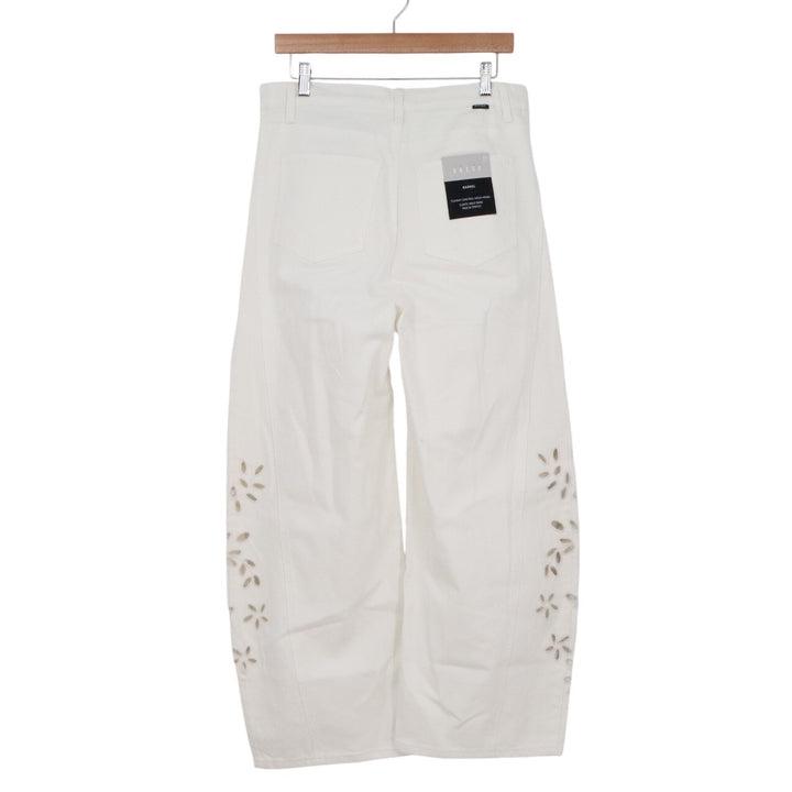 Saige White Barrel Leg Eyelet Embroidered Tummy Control Jeans Size 13/31