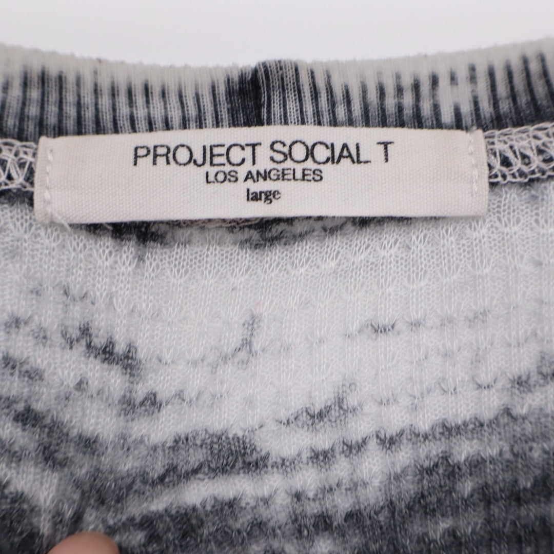 Project Social T Thermal Shirt Womens Large Gray White Tie Dye Knit Long Sleeve