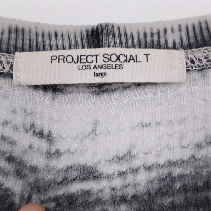 Project Social T Thermal Shirt Womens Large Gray White Tie Dye Knit Long Sleeve