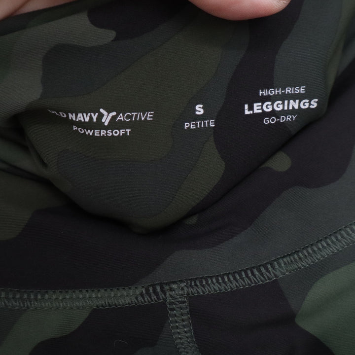 Old Navy Active Powersoft High-Rise Camo Leggings Green Petite Small Pockets
