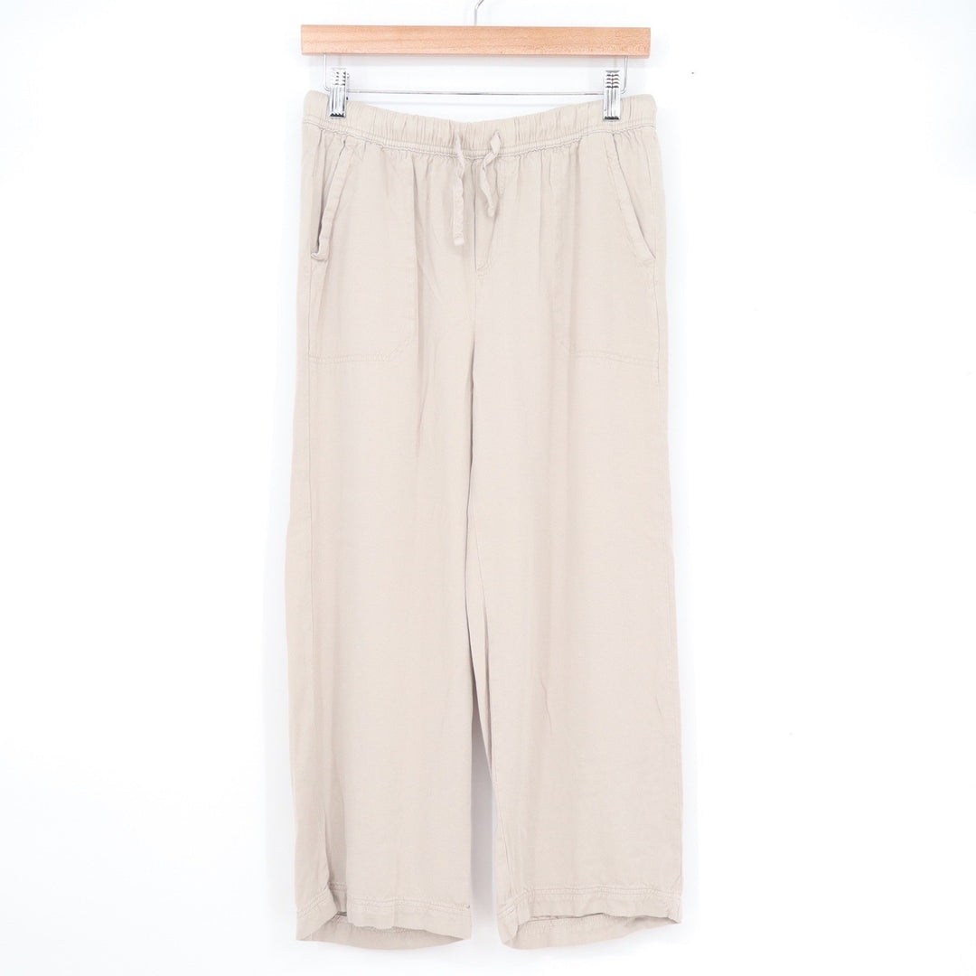 Splendid Womens Beige Wide Leg Cropped Drawstring Elastic Waist Pants Small