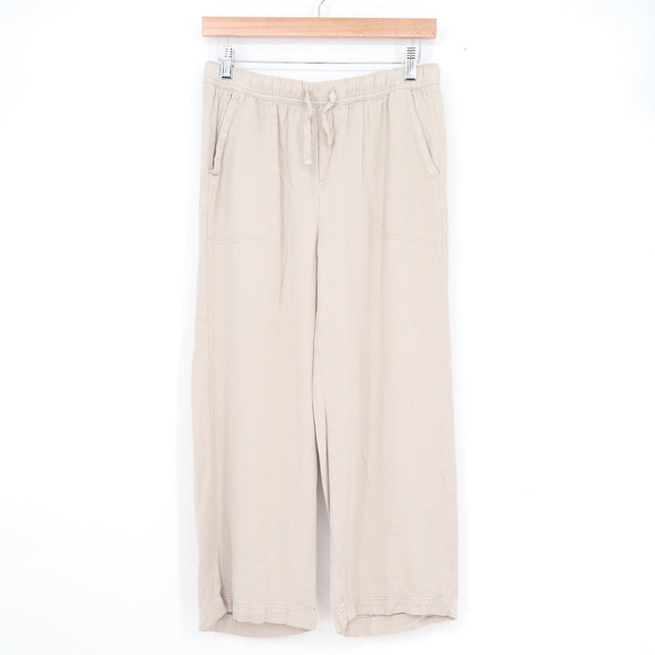 Splendid Womens Beige Wide Leg Cropped Drawstring Elastic Waist Pants Small