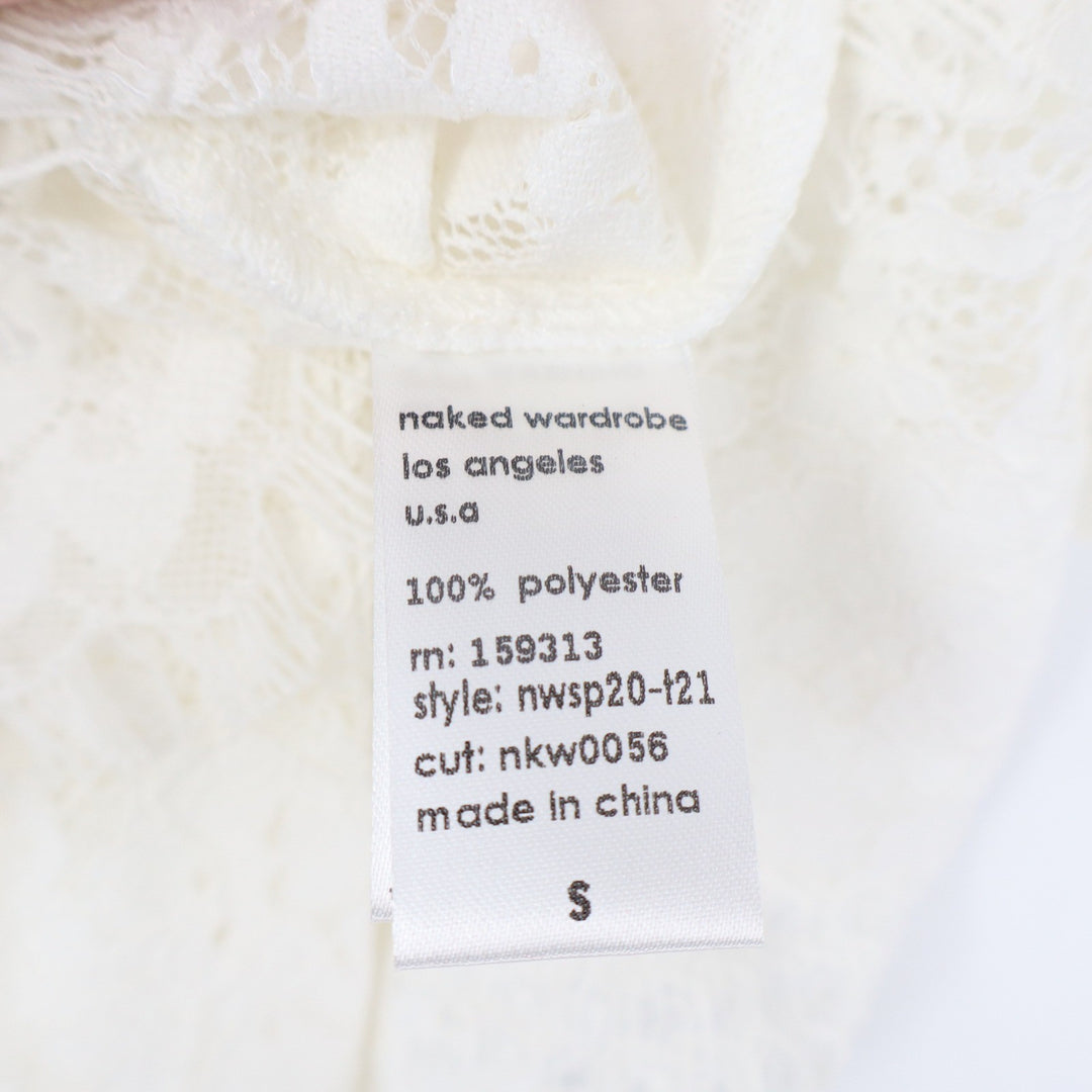 Naked Wardrobe The Statement White Lace Ruffle Tie Crop Top Small