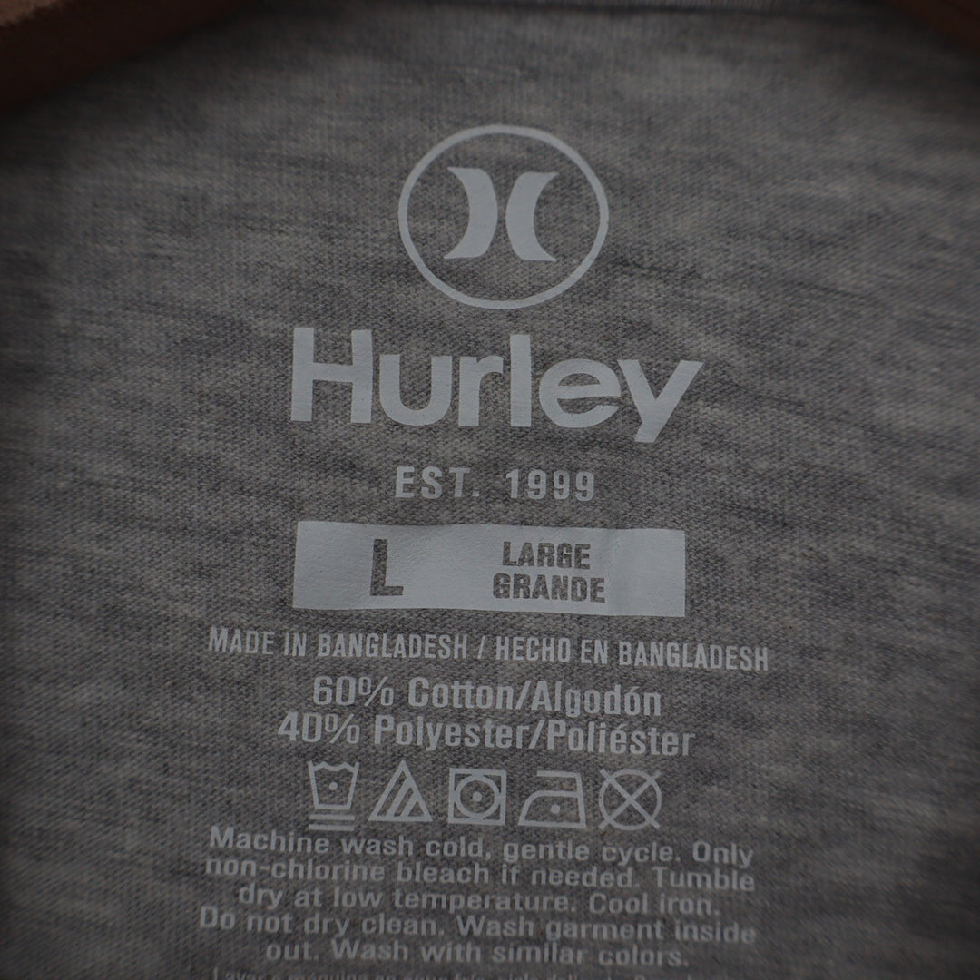 Hurley Mens Graphic T-Shirt Gray Short Sleeve Crew Neck Logo Surf Tee Size L