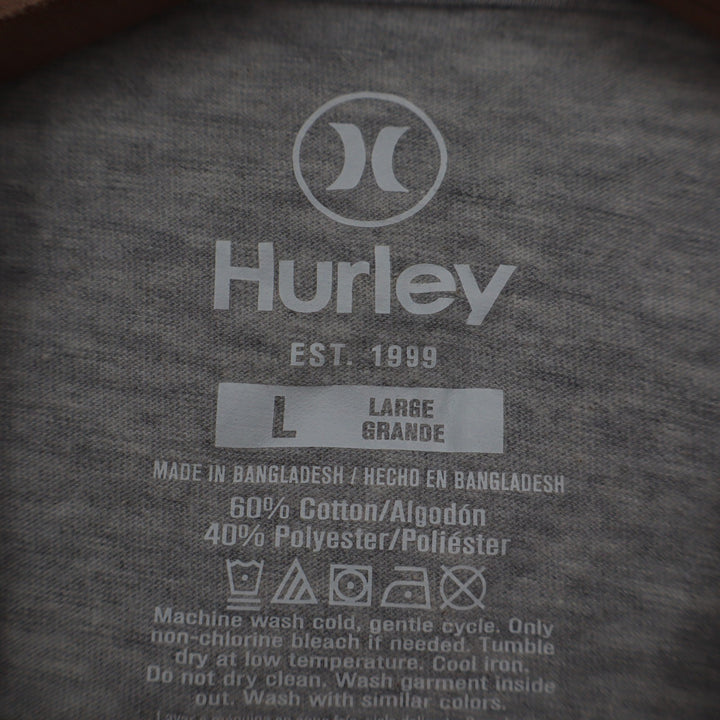 Hurley Mens Graphic T-Shirt Gray Short Sleeve Crew Neck Logo Surf Tee Size L