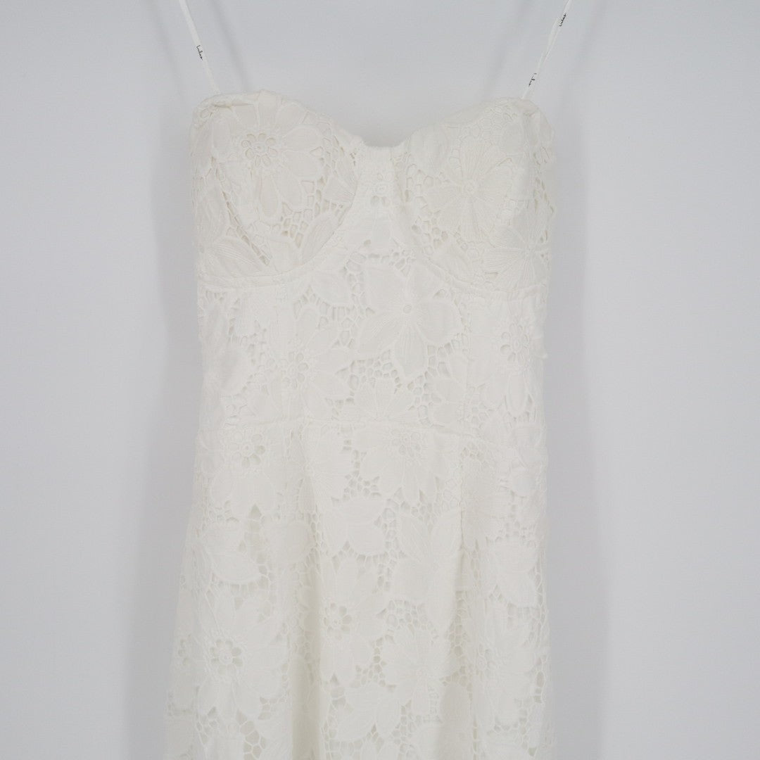 Lulus Aramis Bustier Midi Dress Womens Small White Embroidered Lace Strapless