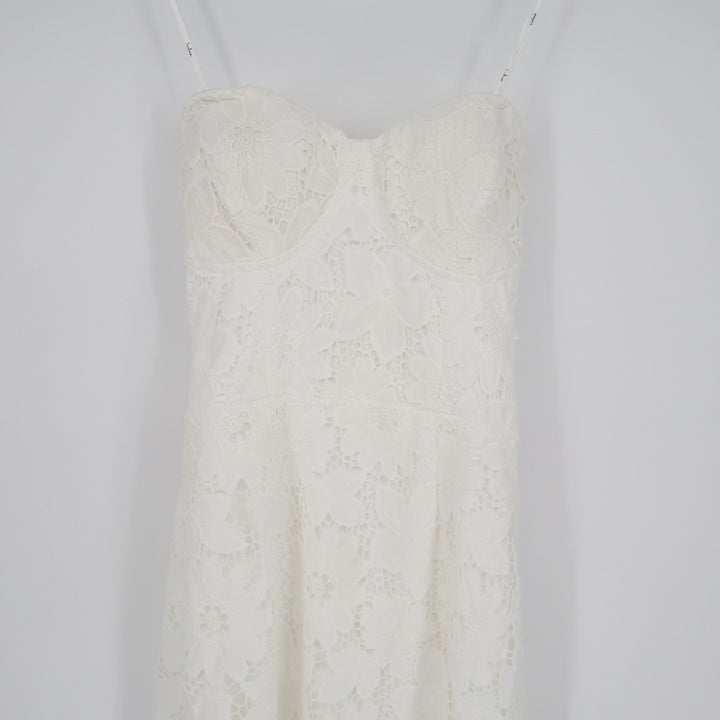 Lulus Aramis Bustier Midi Dress Womens Small White Embroidered Lace Strapless