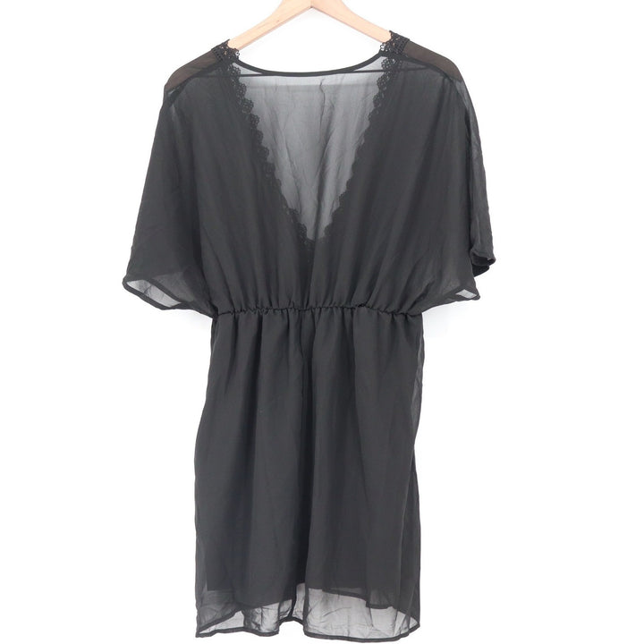 SHEIN Black Sheer Lace V-Neck Swim Cover Up Mini Dress Large KLF4451