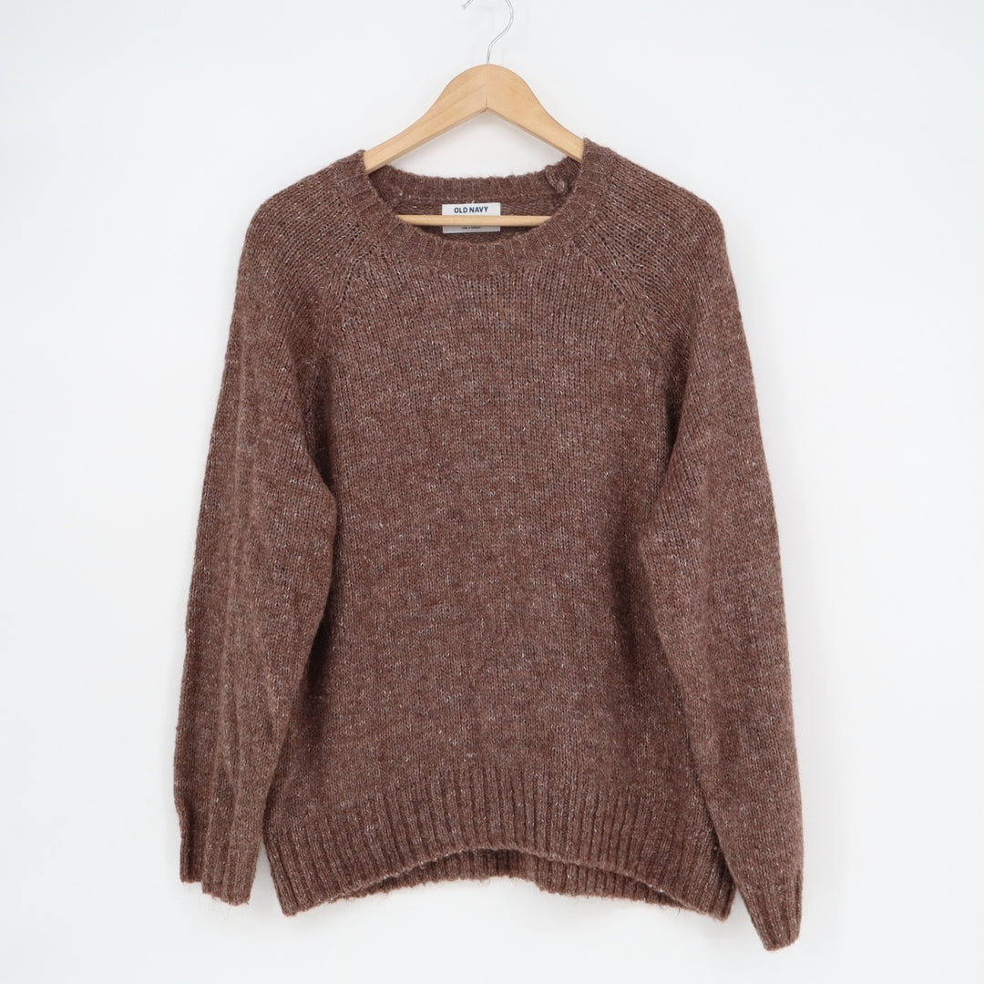 Old Navy Melange Cozy Sweater Womens M Brown Knit Shaker-Stitch Raglan Sleeve