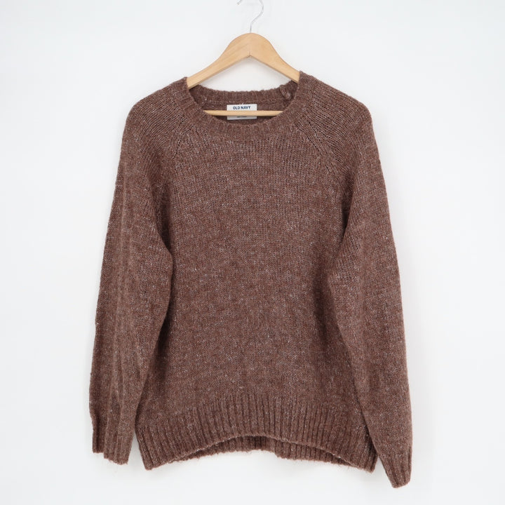Old Navy Melange Cozy Sweater Womens M Brown Knit Shaker-Stitch Raglan Sleeve