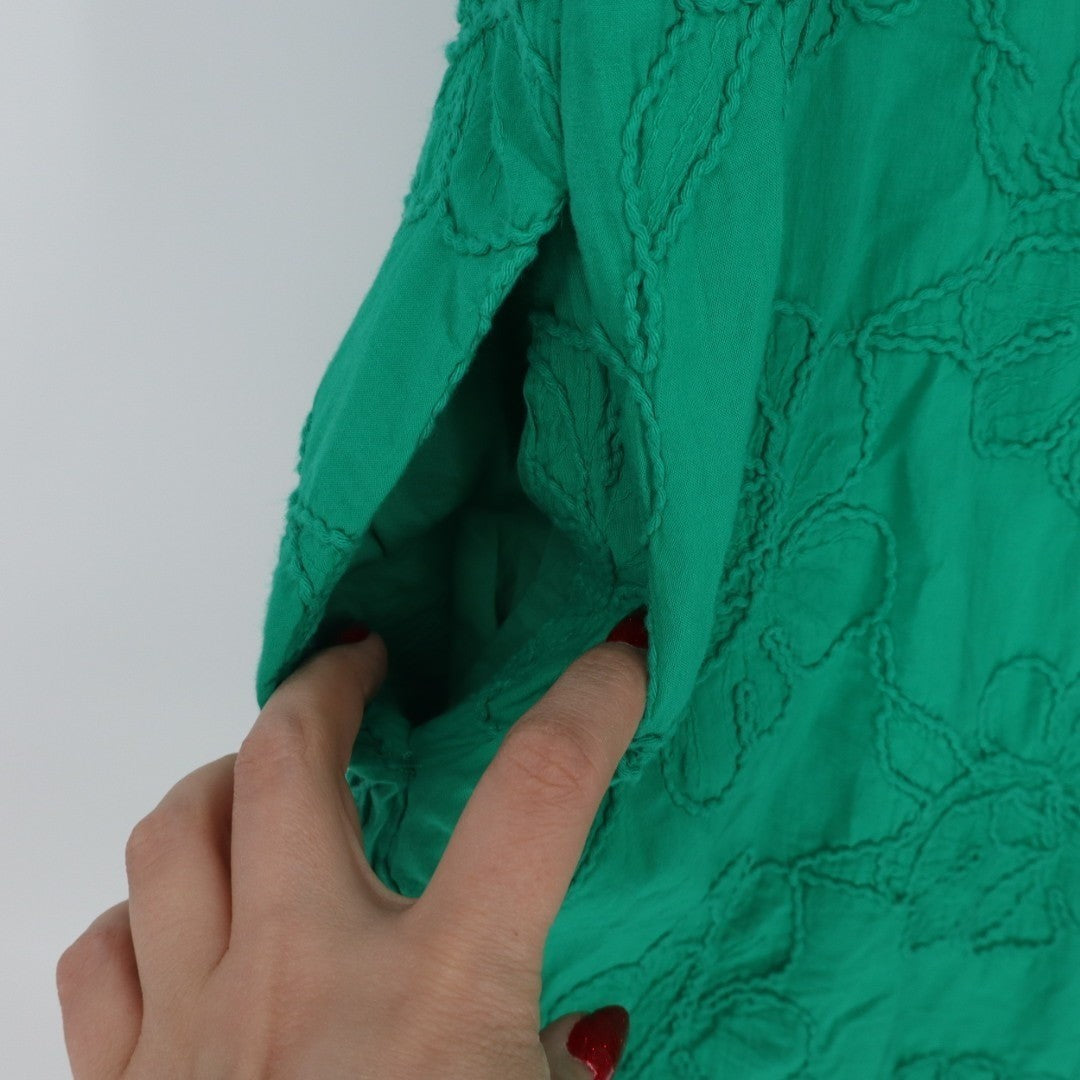 J. Crew T-Shirt Dress Womens 14 Green Cotton Embroidered Crew Neck Knee Length