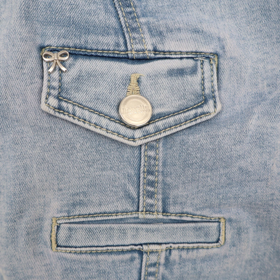 Nanette Lepore Vest Womens Medium Blue Denim Cotton Stretch Pockets front Button