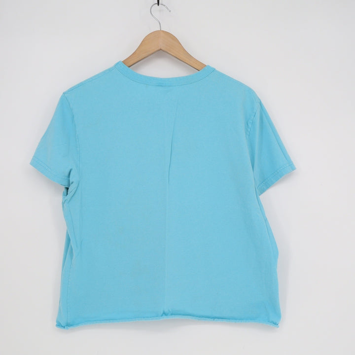 Champion Womens Light Blue Graphic T-Shirt Short Sleeve Raw Hem Large