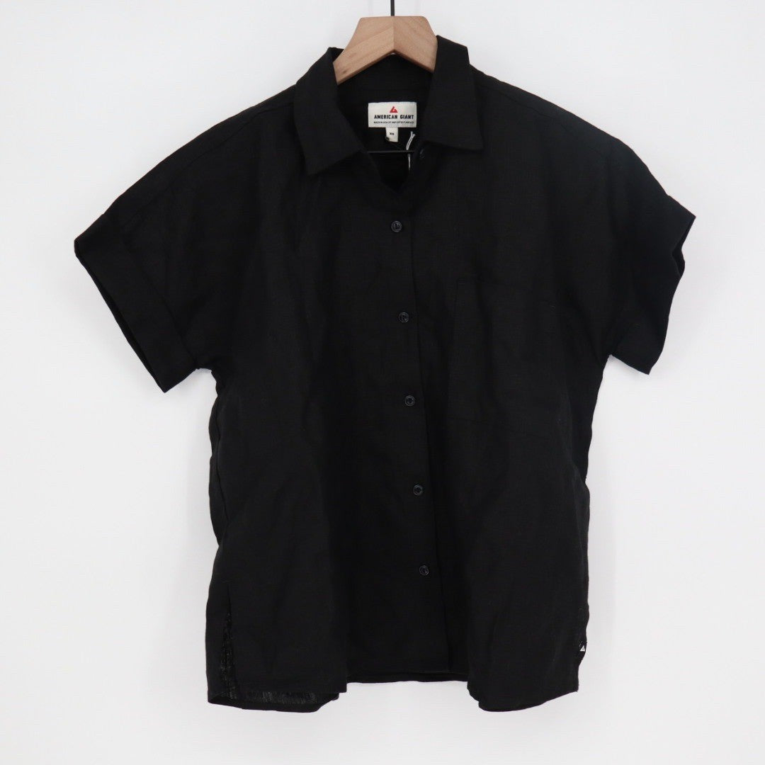 American Giant Easy Linen Shirt Meteorite Black Short Sleeve Button Up Top XS