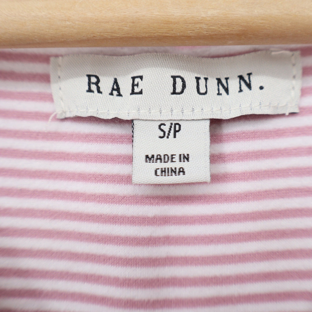 Rae Dunn Lover Pink Graphic Sweatshirt Womens Small Striped Trim Pullover