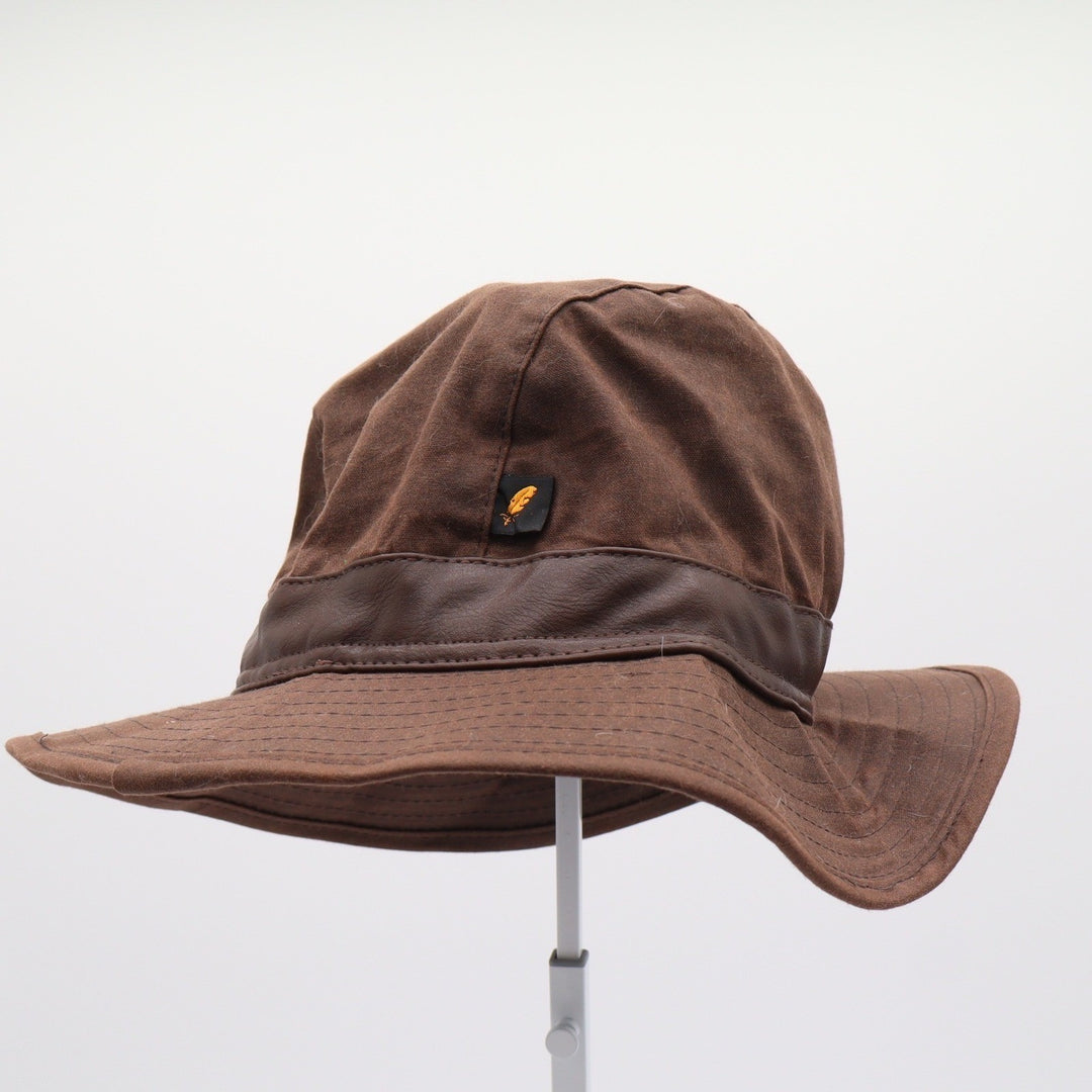 Hatman of Ireland Gerry Moran Brown Waxed Cotton Bush Hat with Feather Size 58cm