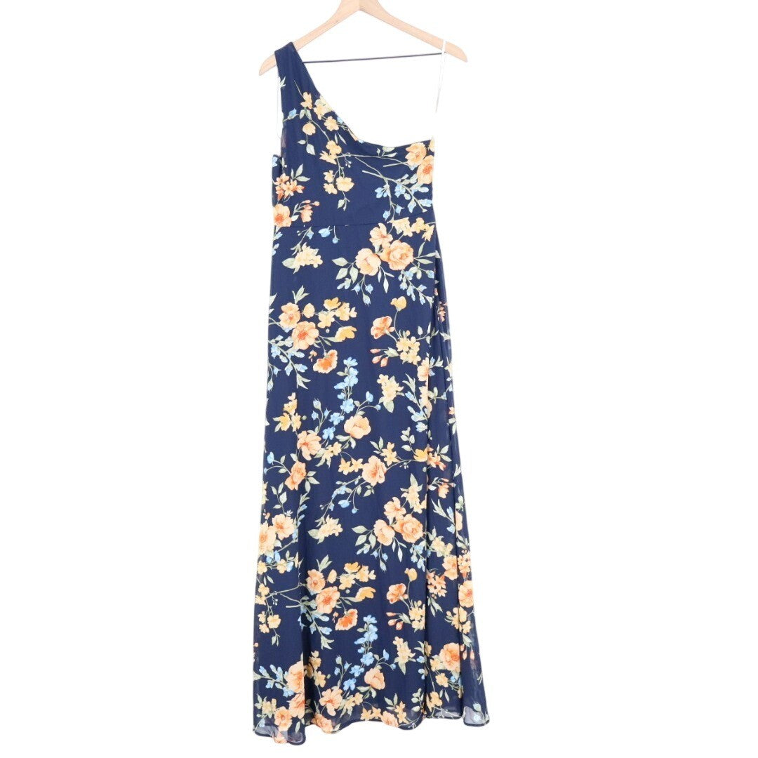 Lulus Elegant Admiration One Shoulder Maxi Dress Womens Medium Navy Blue Floral