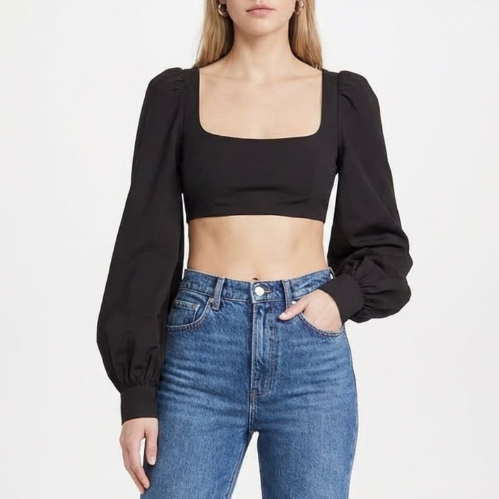Naked Wardrobe The Statement Black Puff Sleeve Crop Top Small