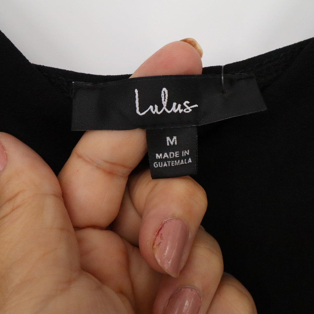 Lulus Black V-Neck Spaghetti Strap Bodycon Mini Wrap Dress Womens Size M NEW