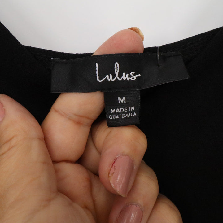 Lulus Black V-Neck Spaghetti Strap Bodycon Mini Wrap Dress Womens Size M NEW