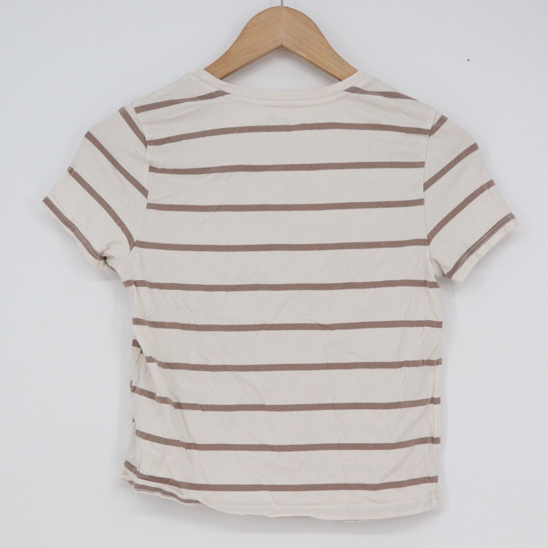 Old Navy Bestee Womens Medium Brown Cream Striped Short Sleeve Crewneck T-Shirt