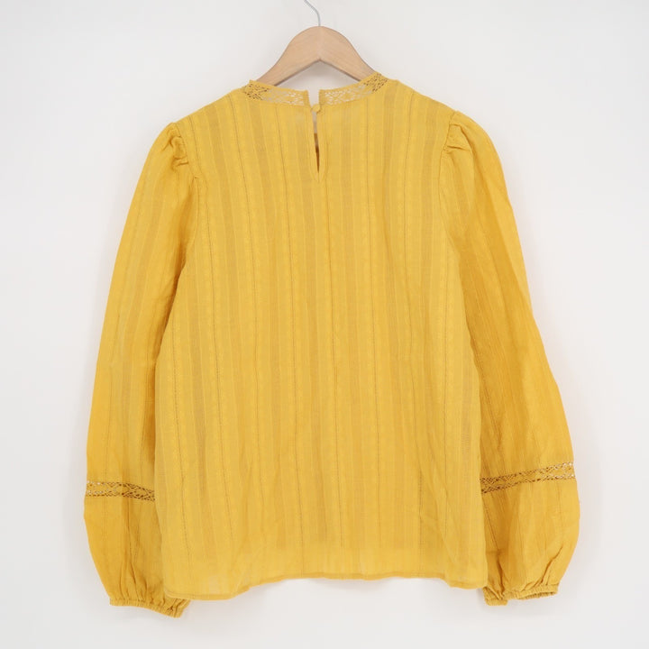 Time and Tru Lace Inset Tunic Top Womens Small(4-6) Yellow Cotton Long Sleeve
