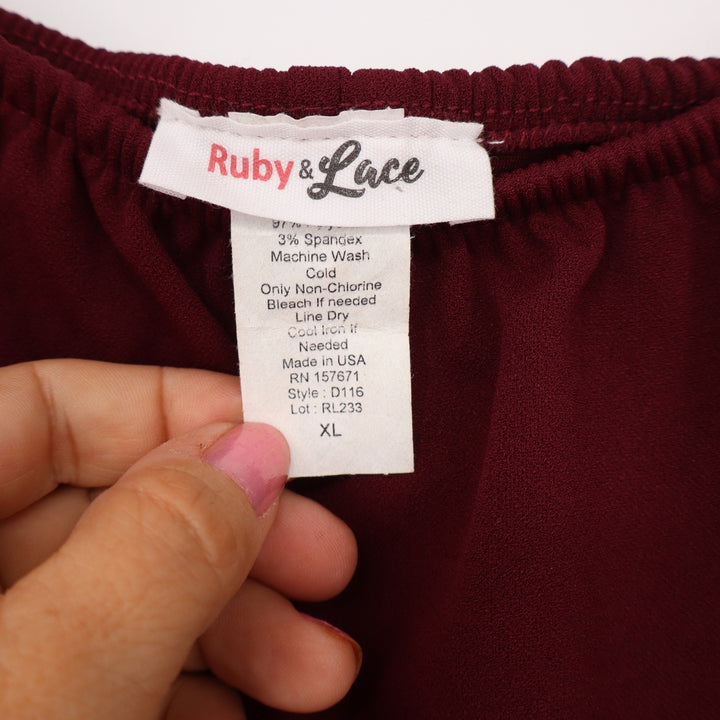 Ruby & Lace Dress Women's XL Burgundy Ruffle Off Shoulder Excellent
