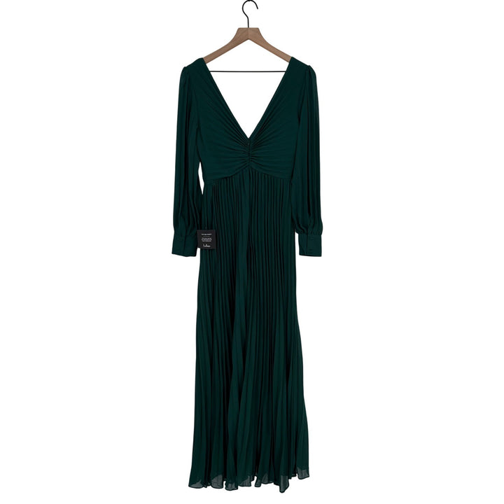 Lulus Sophisticated Grace Emerald Green Pleated Long Sleeve Maxi Dress Size S